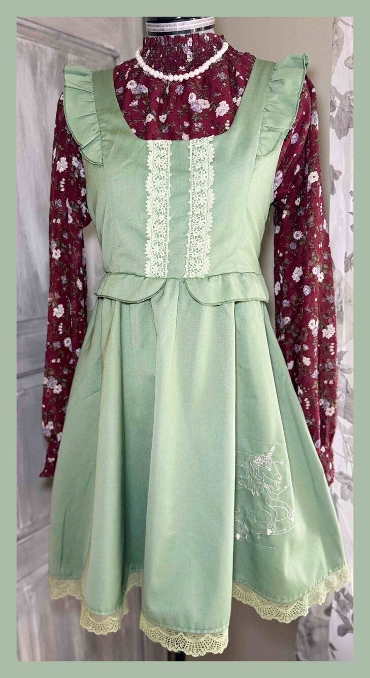 Axes Femme Poetique Unicorn JSK Dress Floral Blouse Set Fairycore Cottagecore